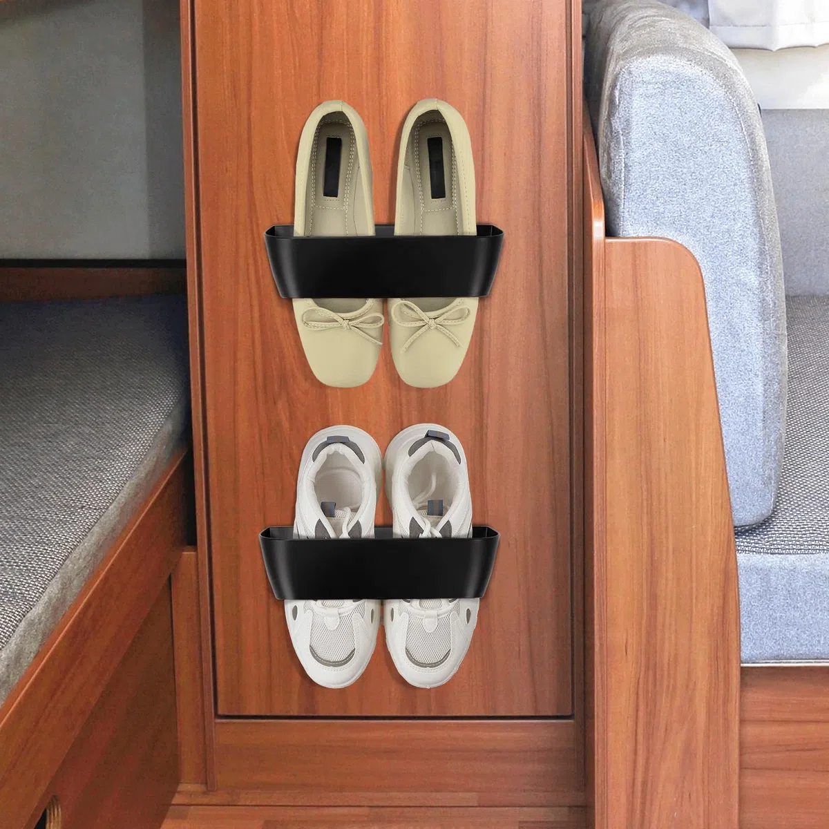 Zapatero Puerta Caravana, Zapatero Pared Zapatillas Estante Paquete Zapatero de Pared Ganchos Autoadhesivos o para Taladrar Zapatero Colgar Pequeño para Autocaravana, Camping, Baño, Salón (4 Piezas)