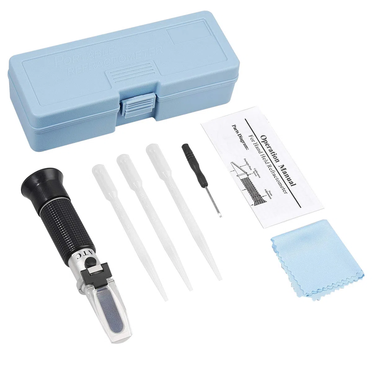 Proster Refractómetro digital Brix de mano para pruebas de azúcar 0-32%, con compensación automática de temperatura, ideal para mermeladas, frutas y bebidas, incluye 3 pipetas y estuche de