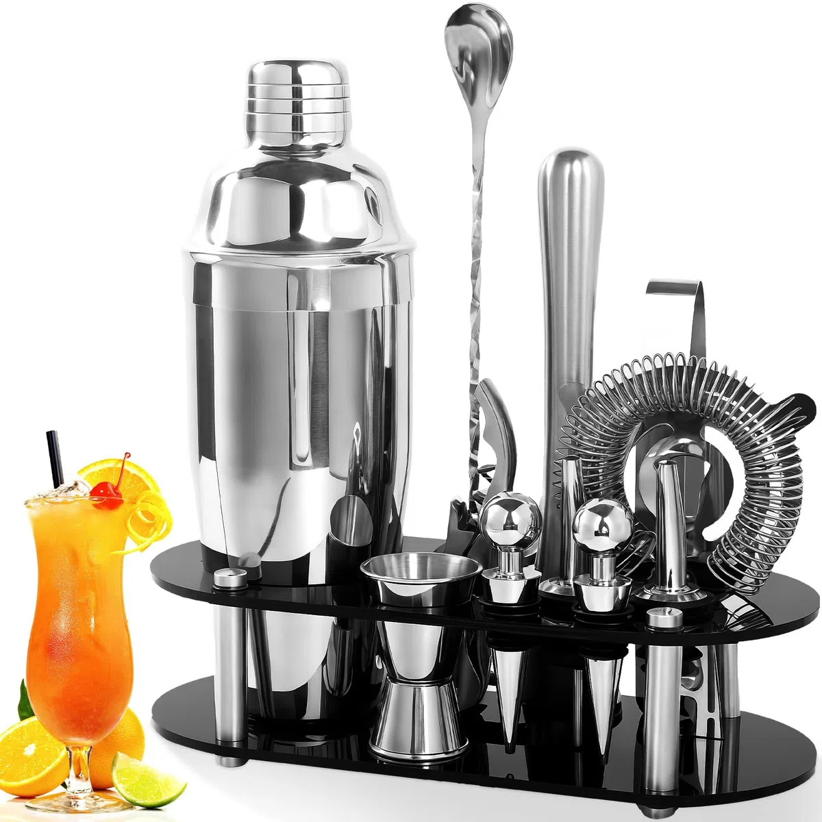 FoiiLiio 12 Piezas Juego de Cocktail Shaker INOX,Coctelera Profesional 750 mL,Juego de cocteleras Esenciales para Fiestas,Profesional Barman Herramientas,Profesional Coctelera para Cocteles