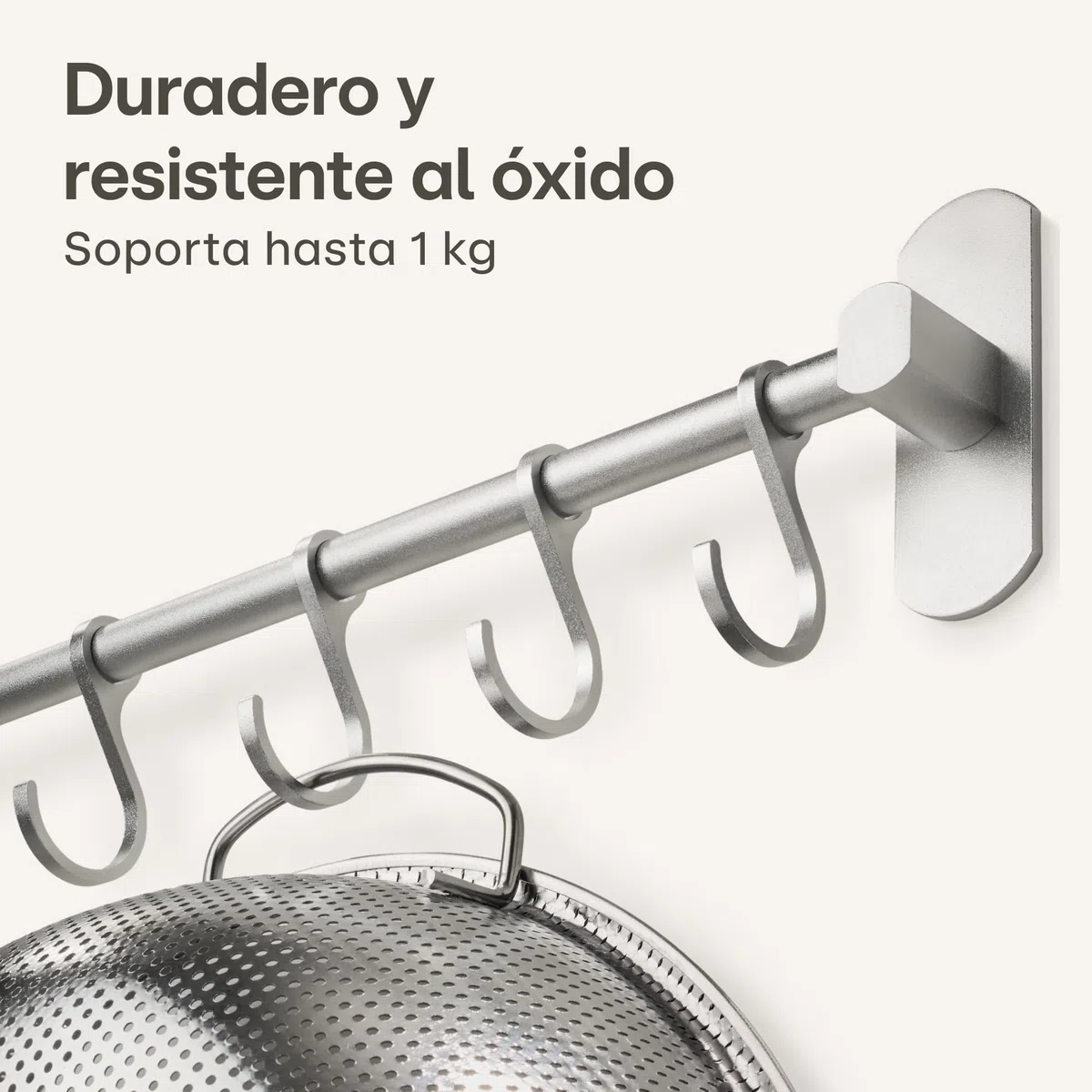 Praknu Barra para Utensilios de Cocina con 8 Ganchos - Adhesiva - Instalación sin Taladro - 40 cm - Colgador de Utensilios de Cocina en Aluminio