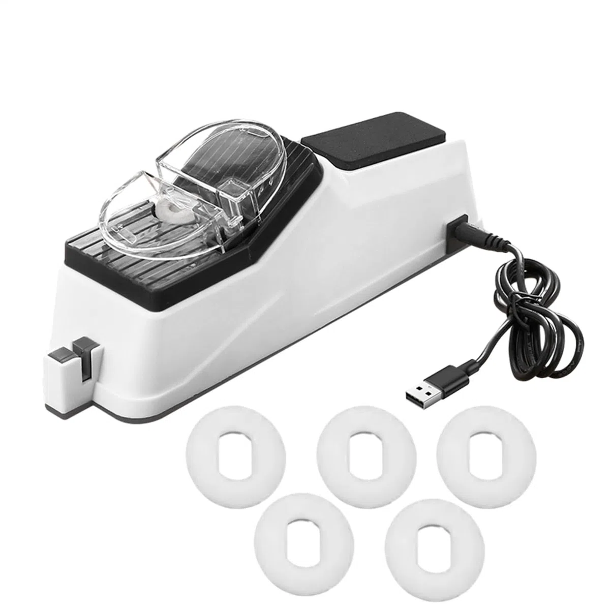 Afilador de cuchillos eléctrico con funda protectora, 5 cuchillas de afilado USB, afilado manual eléctrico en 5 segundos, base antideslizante, afilador de cuchillos para cuchillos de cocina, tijeras y
