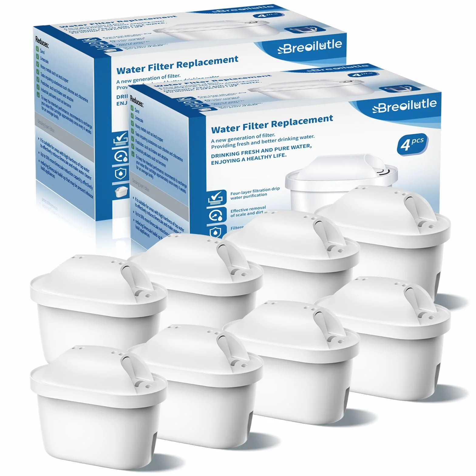Cartuchos de filtro de agua compatibles con el hervidor Brita Marella, filtro de agua de repuesto para Brita Maxtra+ Plus Maxtra Pro All-in-1, reduce las impurezas (8, clásico)