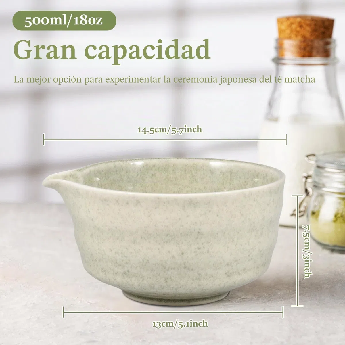 Cuenco japonés para matcha de 2 piezas de cerámica con soporte para batidores de varillas de 500 ml, fácil de suministrar, cuenco de té Chawan Matcha para principiantes, amantes de bricolaje