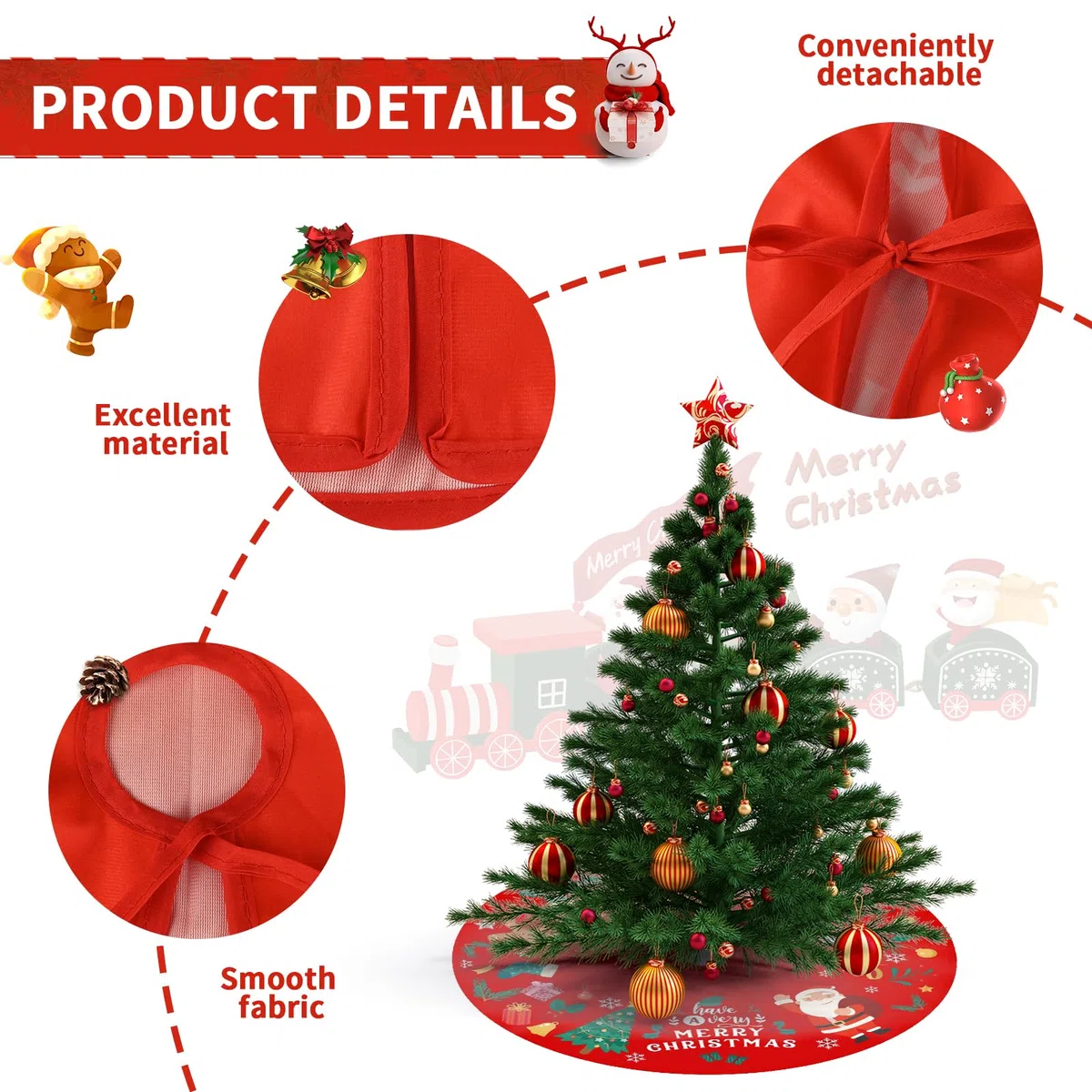 Bekecidi Falda de árbol de Navidad 90 cm de diámetro, Craft Tree Mat Christmas Tree Bottom Delantales Decoración para Adornos de árbol de Navidad Decoración para el hogar (Style 7)