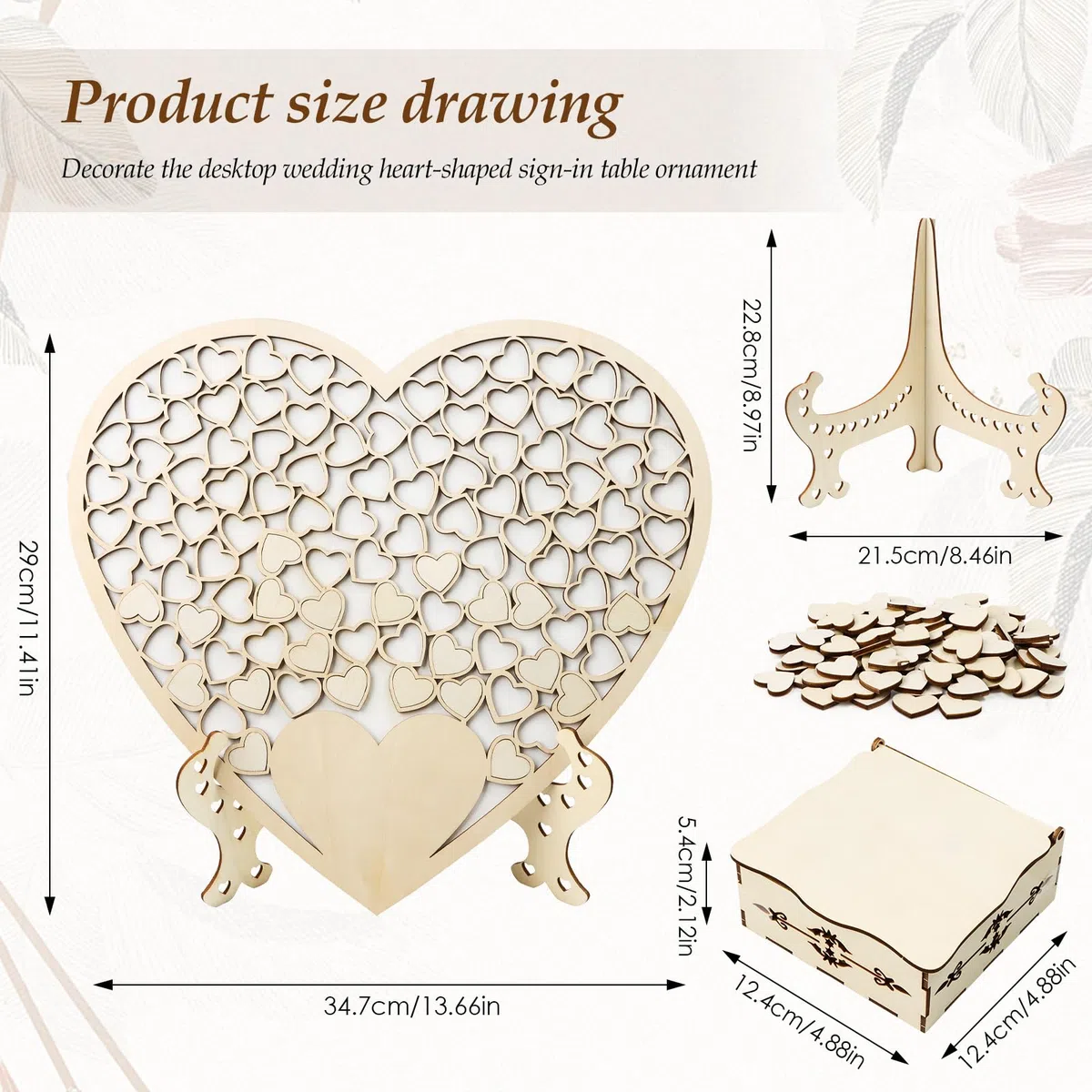 Libro de visitas para boda personalizado de madera, con corazones, alternativa con base, caja de almacenamiento y 100 tarjetas de firma de corazón de madera, decoración de boda
