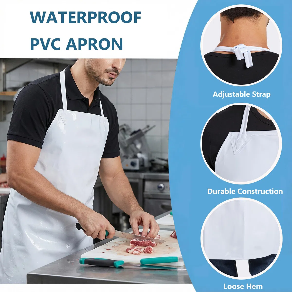 Nanxson Delantal impermeable, ajustable, duradero, resistente, delantal de trabajo, lavado, carnicero, industria CF3114