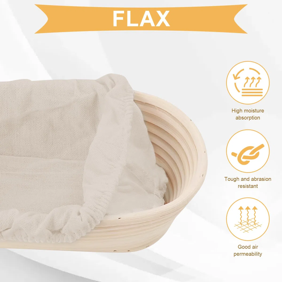 2 Paños de Lino Beige para Hornear Pan, Uno Redondo Y Otro Ovalado. Fundas Para Cestas De FermentacióN Para Preparar La Masa Y Hornear, Lino De Panadero (25cm+30cm)