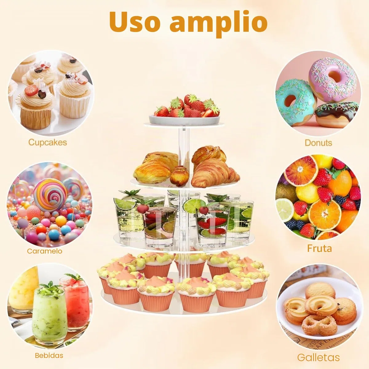 LATERN 4 Niveles Soporte para Cupcakes, Redondo Torre de Acrílico para Cupcakes Expositor Transparente Soporte Reutilizable para Tartas y Postres para Bodas Cumpleaños Baby Shower Halloween Fiesta