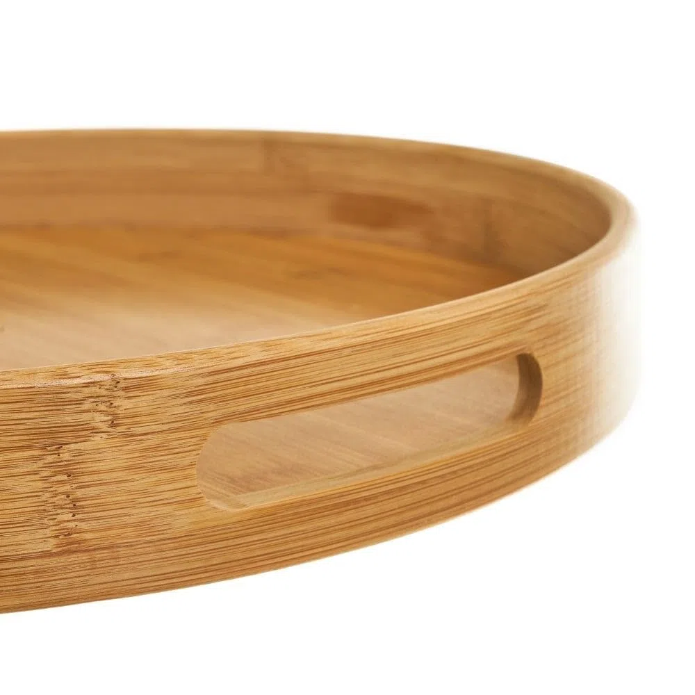 LOLAhome - Bandeja redonda con asas de bambú natural de 40 cm. Práctica y multifuncional para servir desayunos o decorar la mesa del comedor con un estilo natural y cálido