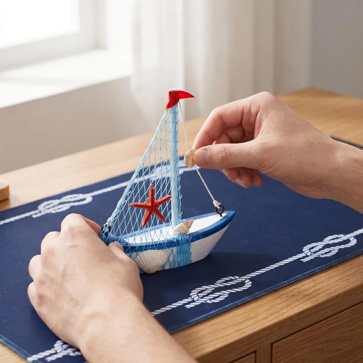 NUOBESTY 4 Piezas Miniatura Artesanal Barco de Vela de Madera Estilo Mediterráneo Diseño Detallado y Acabado Natural Decorativa para Hogar y Oficina