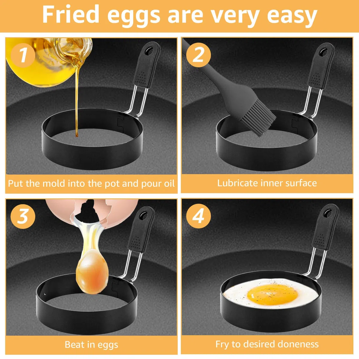 6 moldes para huevos fritos de 3,5 pulgadas para sartén, molde de huevo frito de acero inoxidable, molde redondo para tortitas, moldes de huevos para sartén, huevos fritos, magdalenas,