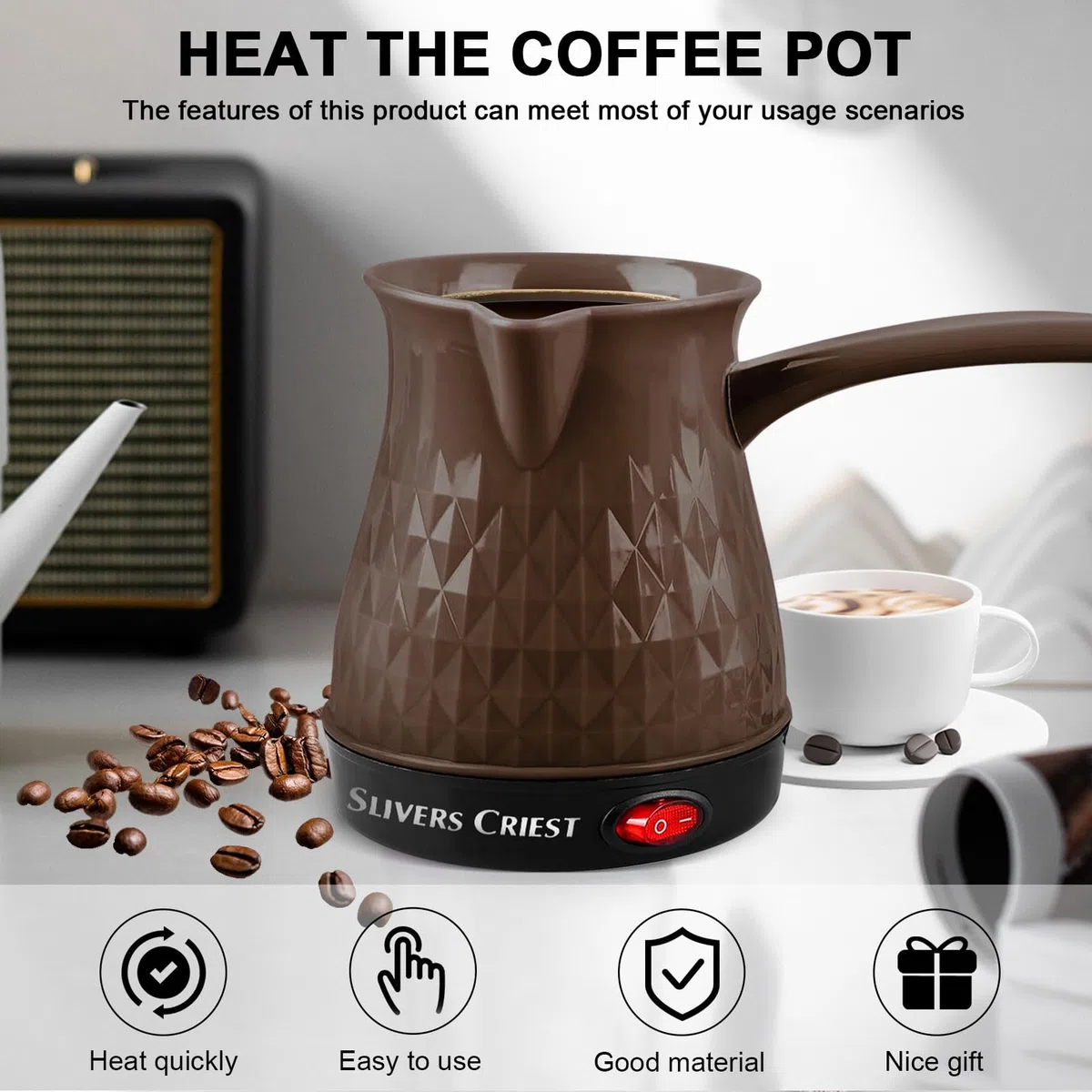 Cafetera turca eléctrica de 500 ml, cafetera turca de inducción con mango extraíble, antiquemaduras y calentamiento uniforme, cafetera eléctrica Cezve para café, té