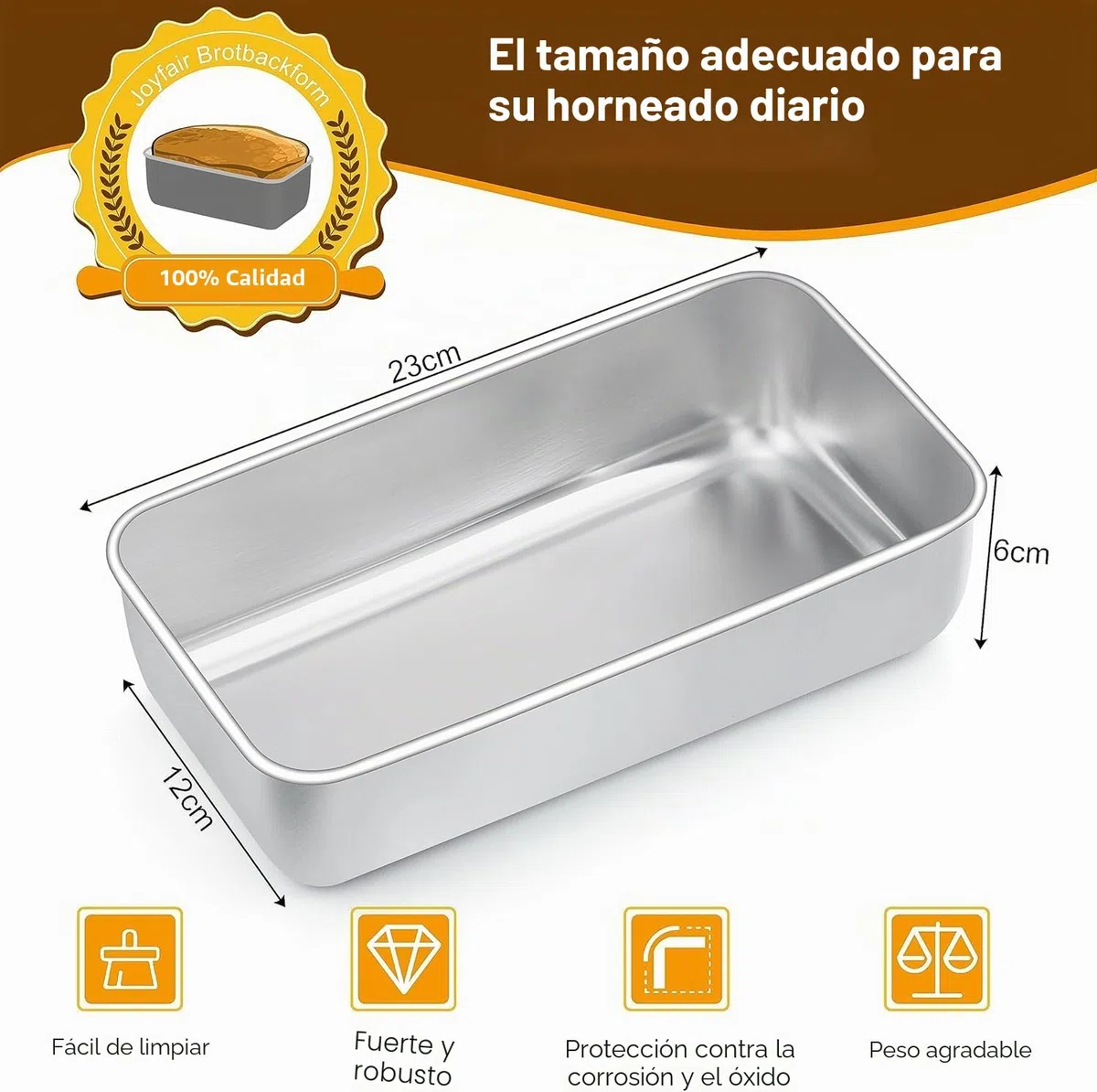 Joyfair - Molde para Pan de Acero Inoxidable, 2 Unidades, para Pastel, 23 cm x 12 cm x 6 cm, Saludable y No Tóxico