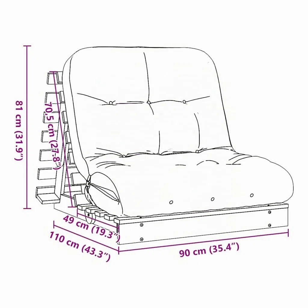 vidaXL Futón sofá Cama con colchón Madera Maciza Blanco 90x206x11 cm