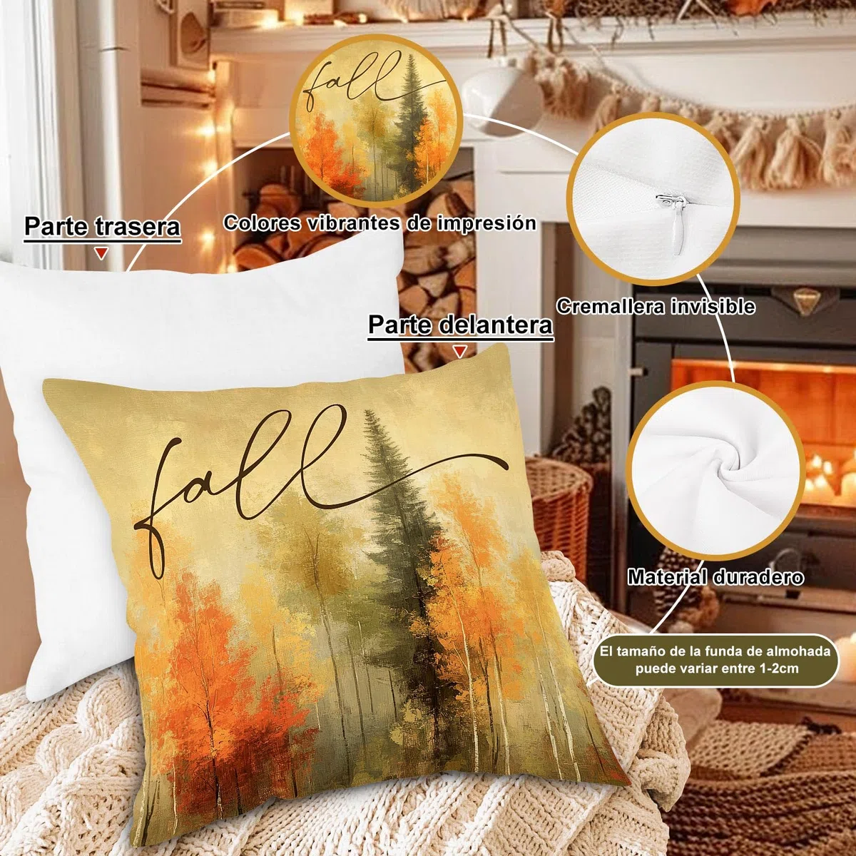 Benjia Juego de 4 Fundas Cojin Otoño 45x45 cm, Acuarela Calabaza Forest Hoja de Arce Fundas de Almohada día de Gracias Halloween sofá Decoración Hogar 45 x 45 cm Decorativa de Almohada de Vacaciones