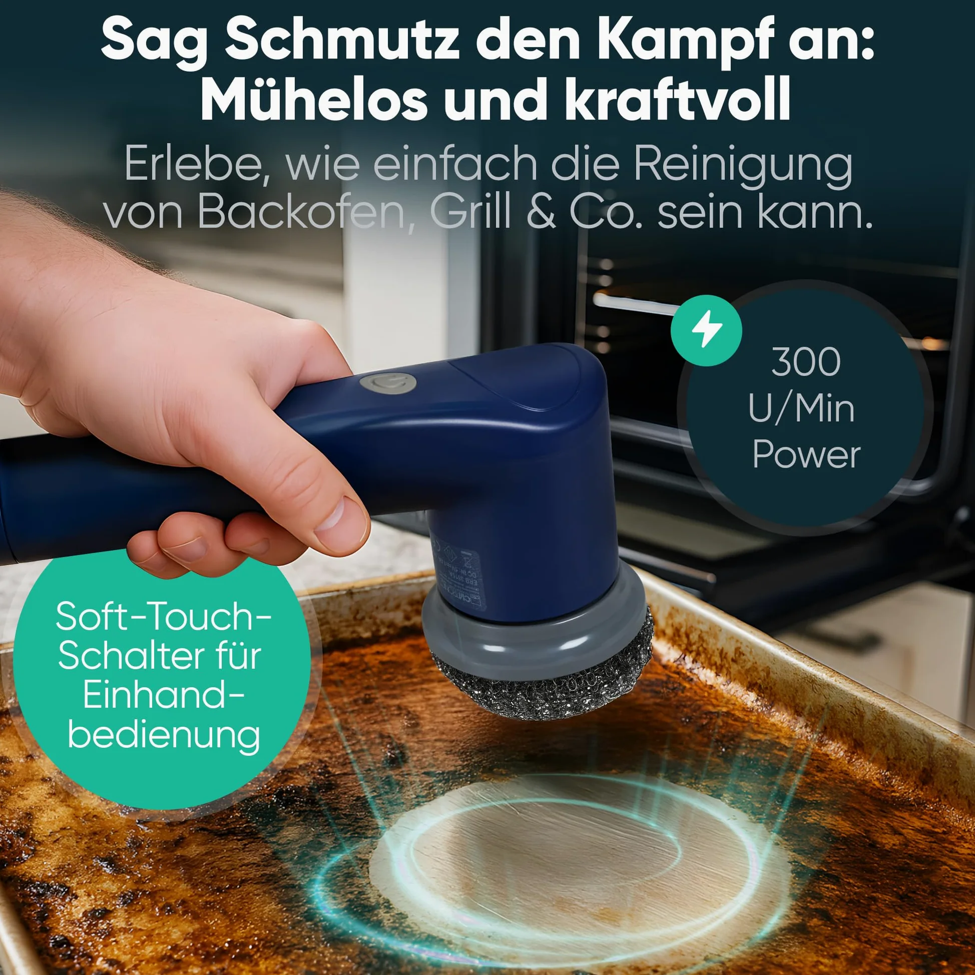 Clatronic Cepillo Eléctrico de Limpieza Batería | 8 Accesorios | 90 Min. de Autonomía | Cepillo Eléctrico para Baño, Cocina, Coche y Barbacoa | ERB 3815 A
