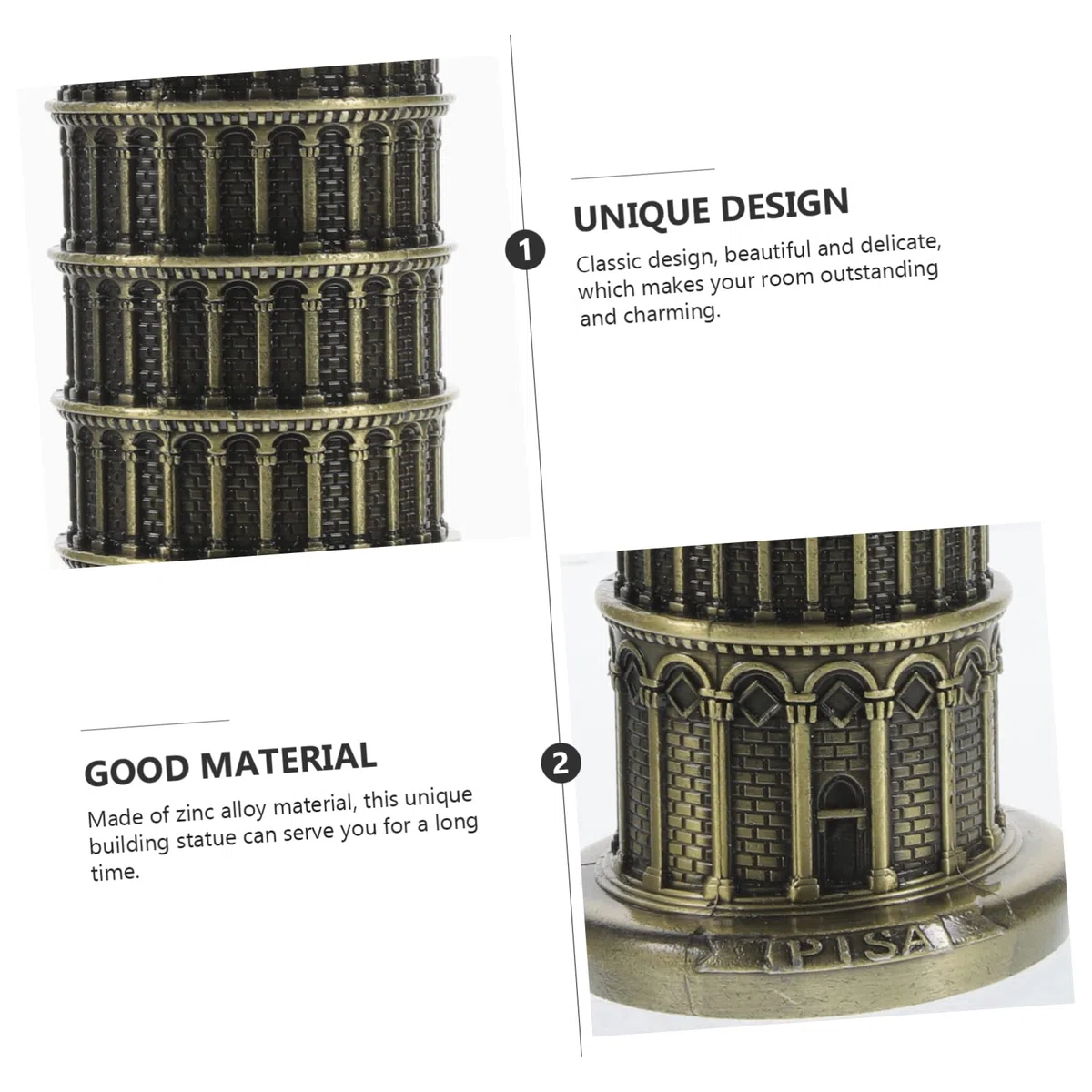 SOLUSTRE Torre Inclinada de Pisa Adorno Resistente y Práctico en Aleación de Zinc Miniatura Diseño Clásico para Decoración de Escritorio y Hogar