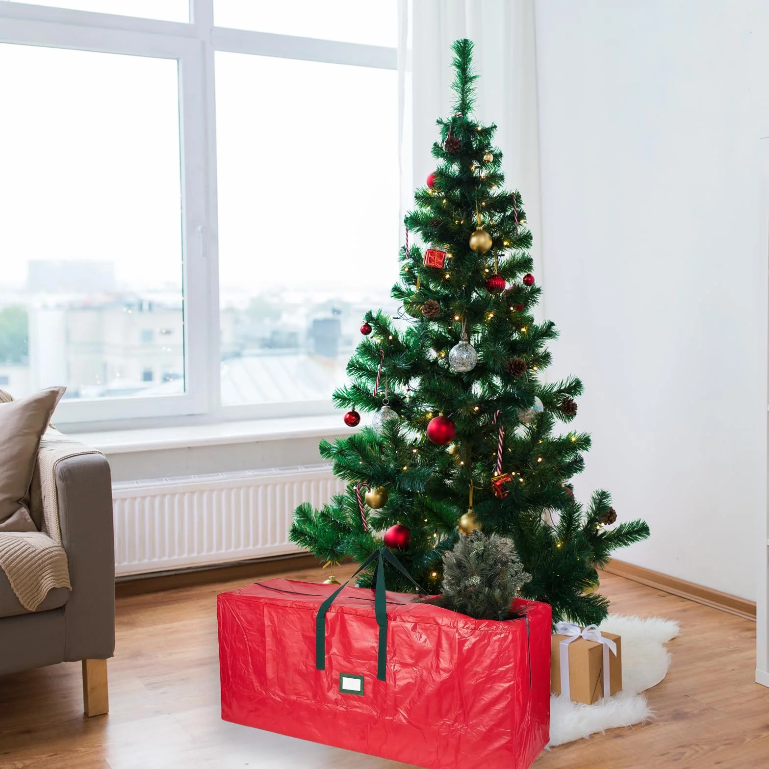 SSKHE Bolsa de Almacenamiento Roja para Árbol de Navidad - Funda Protectora con Asas Resistentes