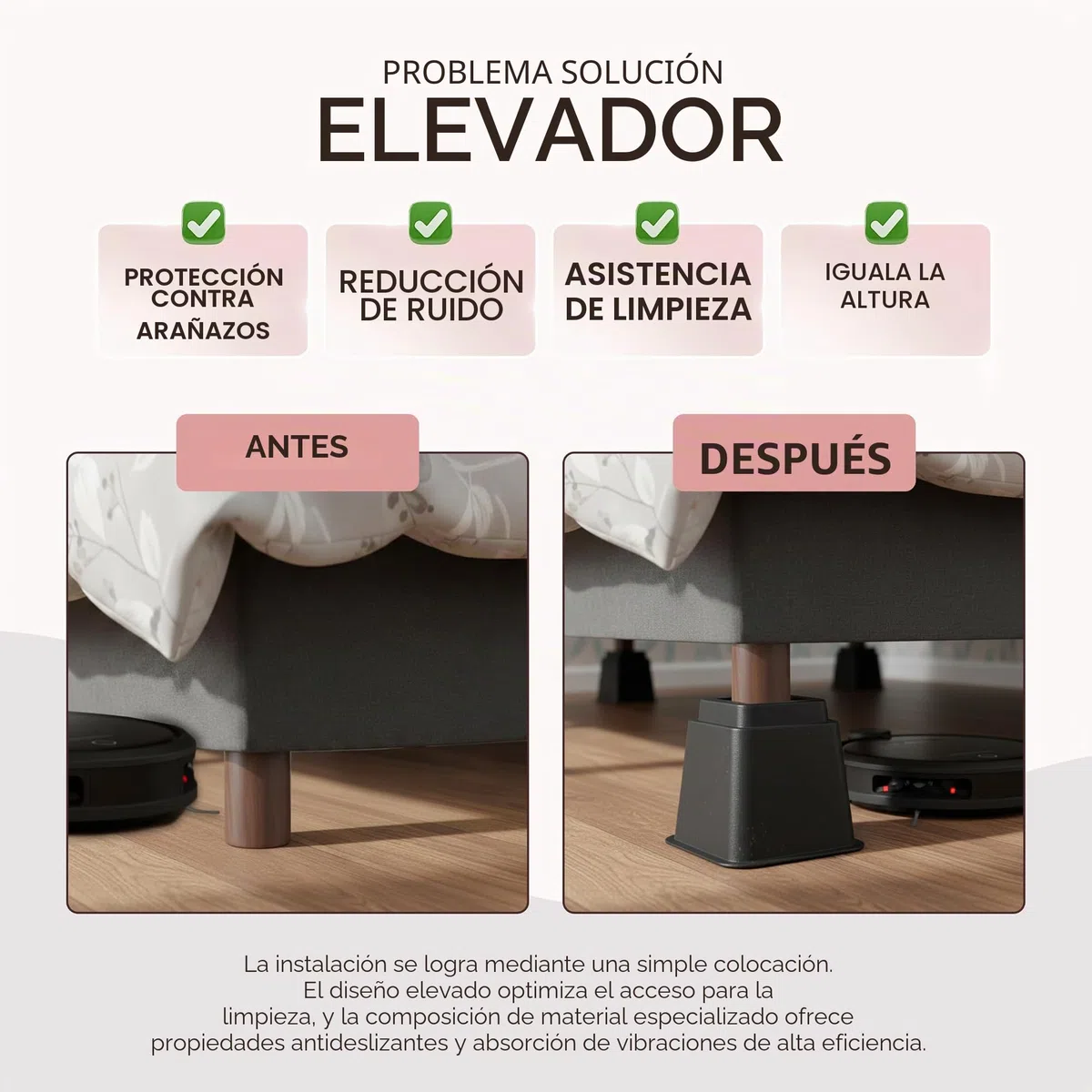 Utopia Bedding Elevadores Ajustables para Muebles de Cama (Juego de 8) - Elevación en Alturas 3, 5 u 8 Pulgadas Elevadores Resistentes para Sofá y Mesa - Soporta hasta 1.5 Libras - (Negro)