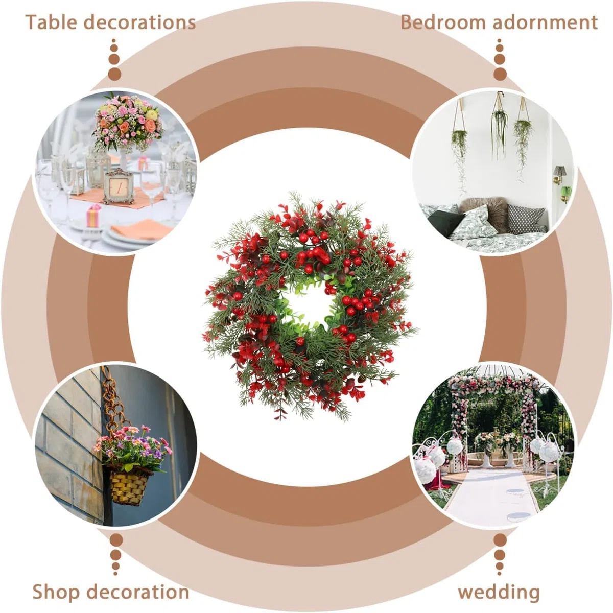 Corona de Navidad para Puerta,Coronas Navidad Corona de Adviento de árbol Navidad Conos de Pino Artificial de Acebo Rojo Corona de Bayas Corona de Navidad Adornos Navideños para Casa