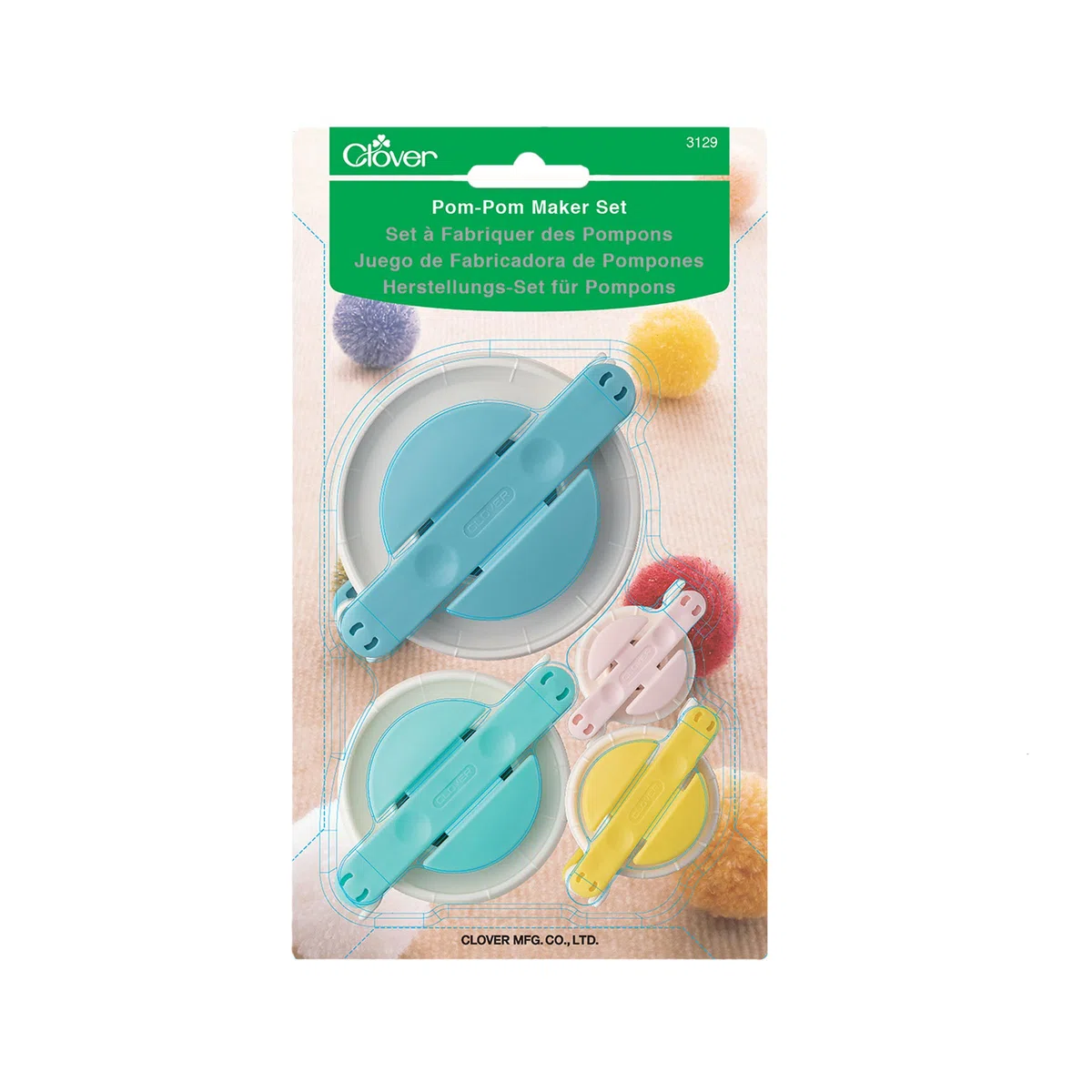 clover Juego de 4 unidades para hacer pompones, resina ABS, polipropileno y acero inoxidable, multicolor, paquete de 4