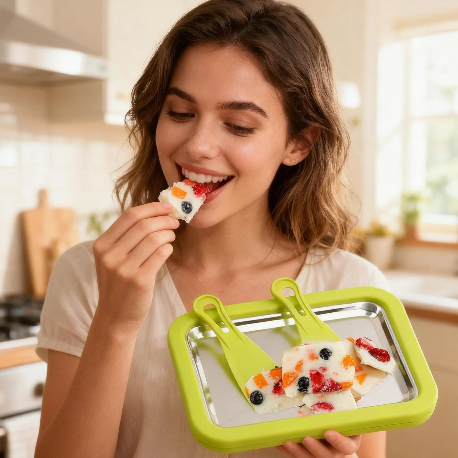 Kit Para Hacer Helados Enrollados En Casa, Sin Necesidad De Energía, 22x17,5x3,5 Cm, Tabla Para Postres Congelada Con 2 Raspadores, Frío Para Helado, Construcción De Acero Inoxidable, Para Postr