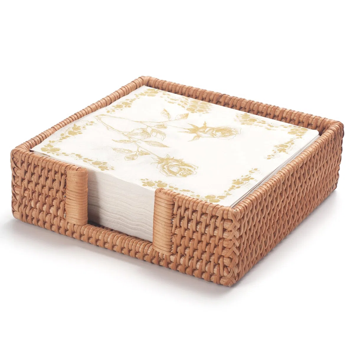 Servilletero de Ratán Cuadrado, 19 x 19 x 6,35 cm, Servilletero de Mimbre, Toallero Tejido para Invitados para Restaurante/Cocina/Baño