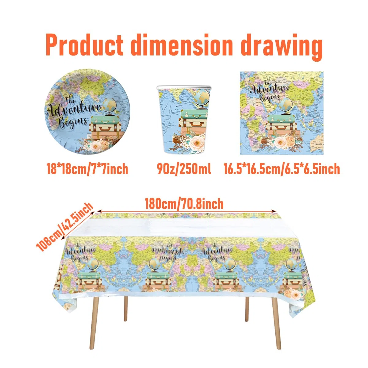 Vajilla para fiesta de Explorador de viaje, 61 piezas Aventurero Vajilla de cumpleaños niños, Mapa del mundo Juego de platos de papel para fiesta, Incluye vasos, servilleta y mantele