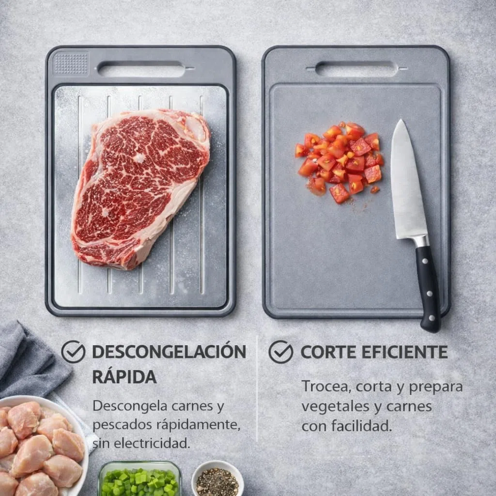 Tabla De Descongelacion Rapida De Alimentos A Temperatura Ambiente – Tabla De Cortar Antibacteriana Para Picar Verduras - Incluye Rayador De Ajo, Afilador y Superficie Amplia De Corte 25 × 36 cm