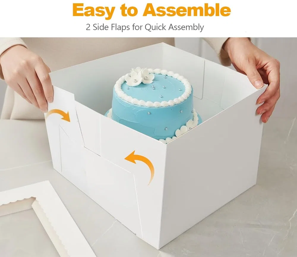 KUOGAS Cajas para Tartas (25x 25 x 20 cm), 10 uds caja para tartas con ventana, cake box con plato, Caja de transporte para tarta y repostería (10x10x8inch - 10Stk)