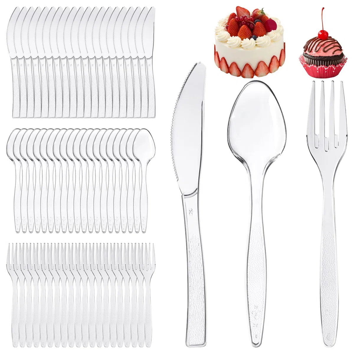 Juego de cubiertos reutilizables de 150 piezas - Cubiertos transparentes de alta calidad, cubiertos de fiesta reutilizables, prácticos juegos de cucharas para uso familiar, tenedores de postre