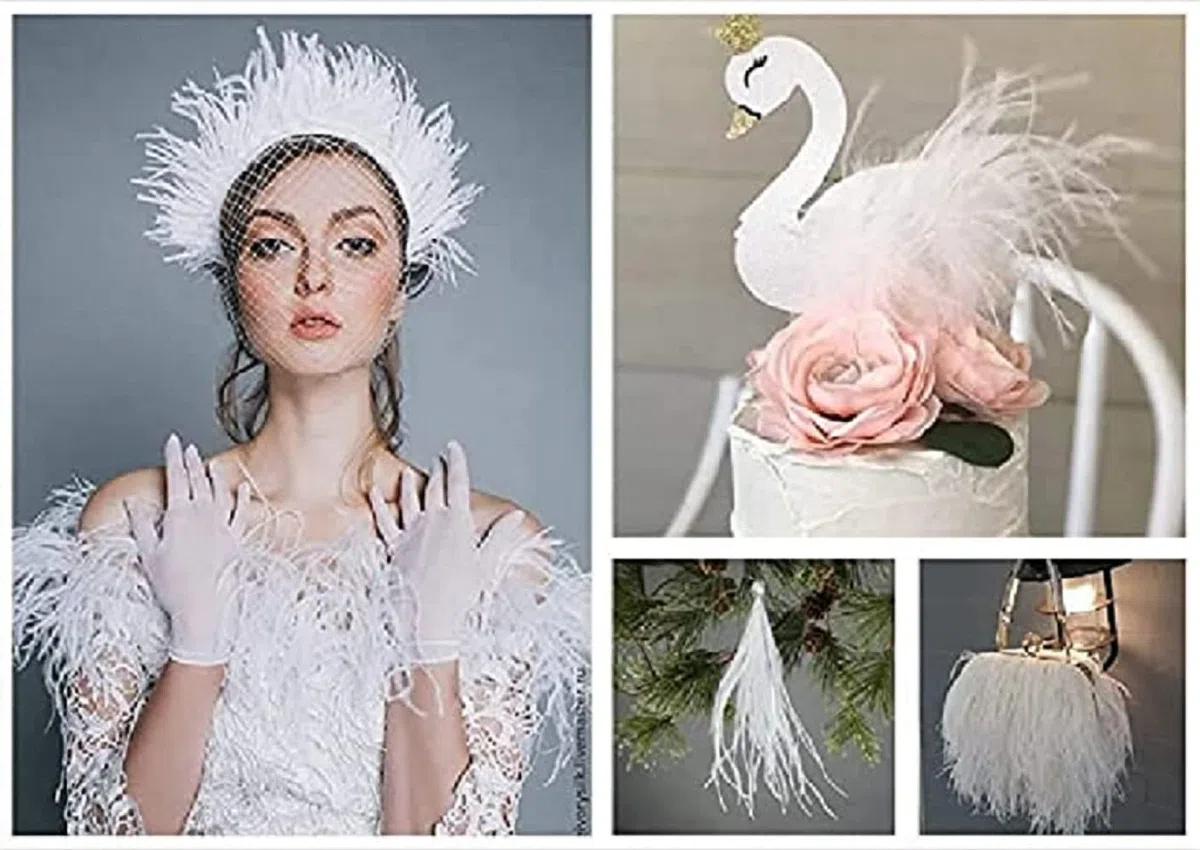 Adornos de flecos de plumas de avestruz de 1,83 metros – Para manualidades, disfraces, carnaval, Halloween, decoración de Handwerk (blanco)
