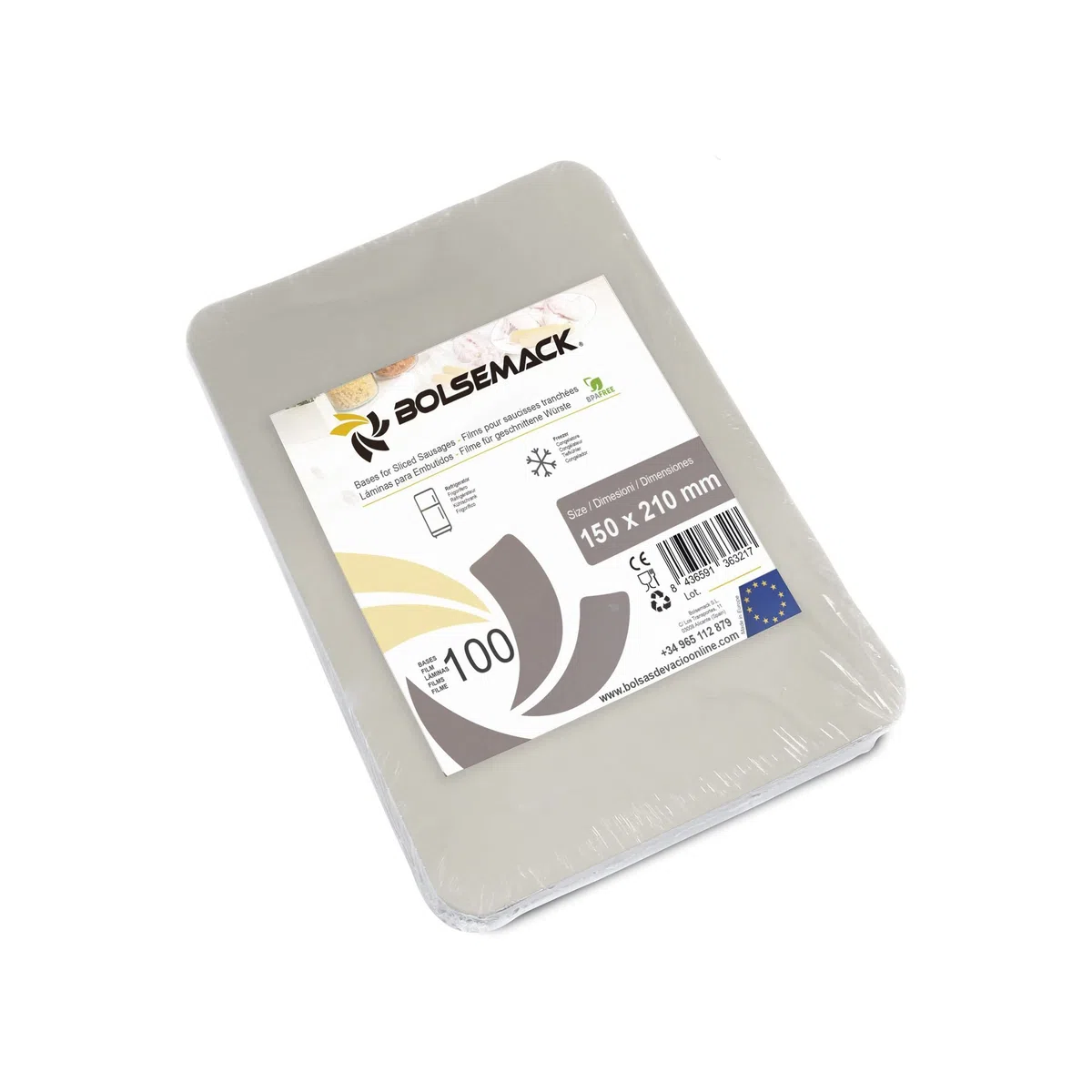 Bases para Loncheados Bolsemack 150x210mm (100 uds) | Láminas Rígidas Transparentes de rPET para Envasar al Vacío | Aptas para Jamón, Queso y Embutidos | Sin BPA y Certificado Alimentario