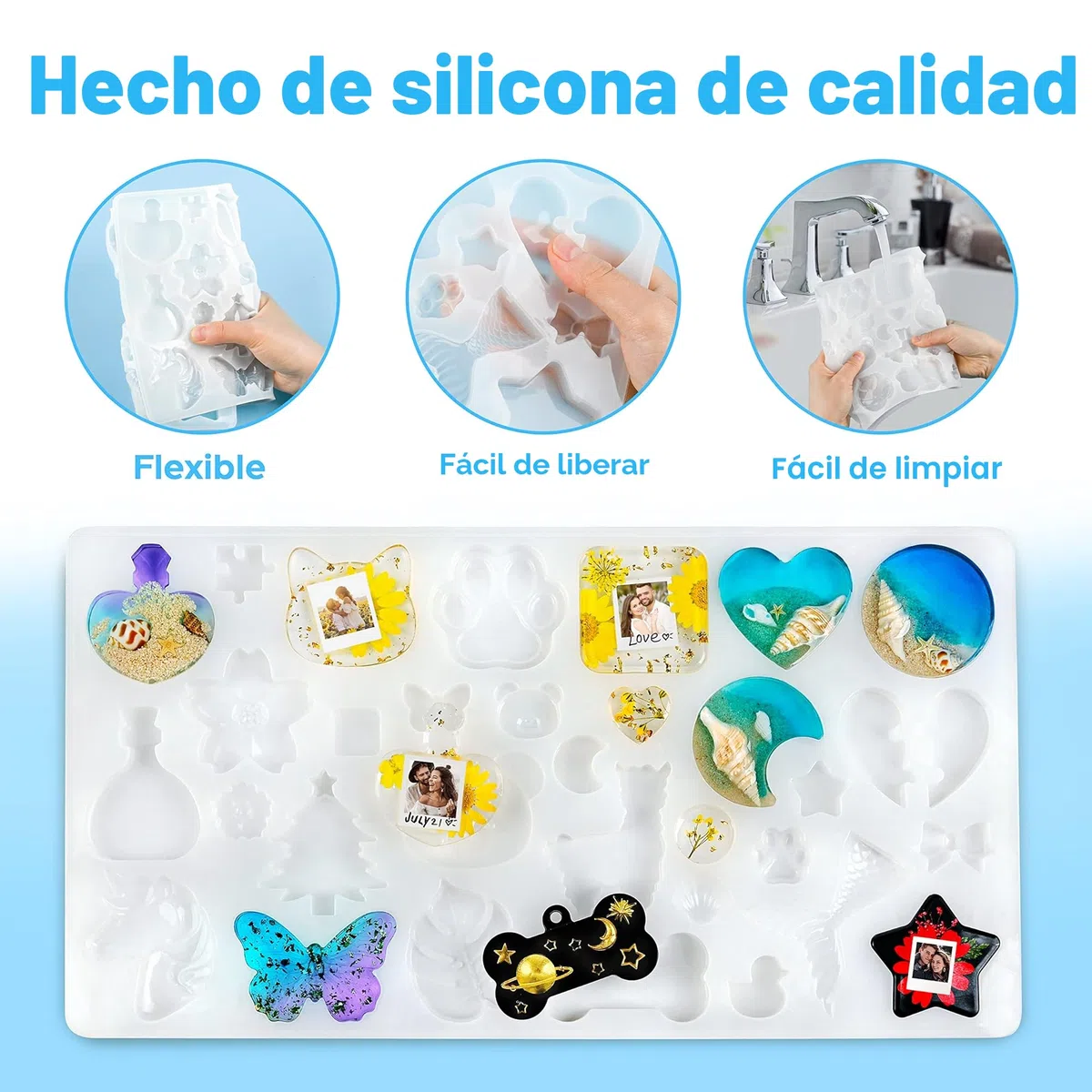 Mocoosy 182pcs Moldes Resina Epoxi set, 32 diseños Molde Silicona Resina para manualidades, decorativo moldes fundición resina para Hacer llavero colgante,Adornos,encantos,joyería DIY molde de resina