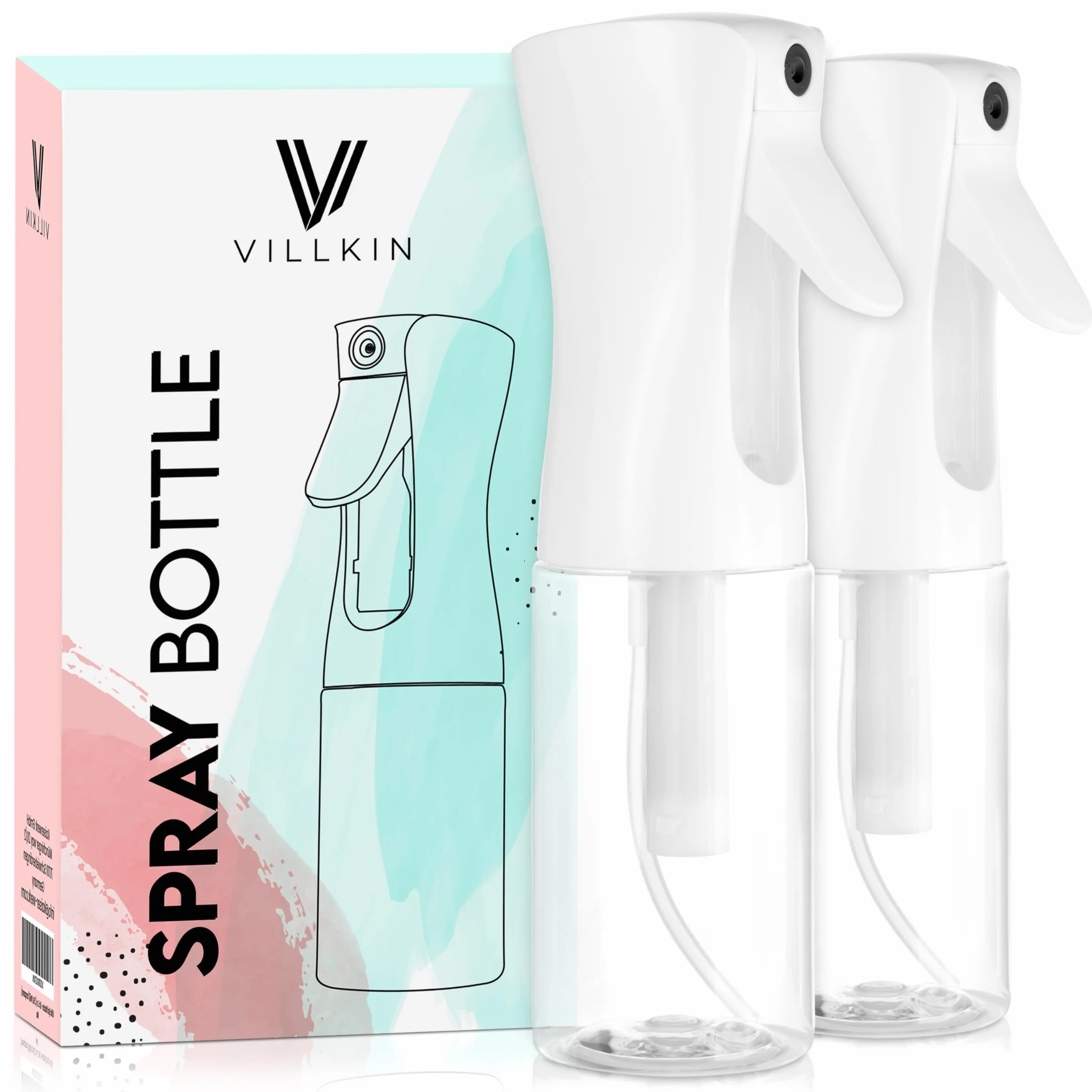 Villkin Botella de spray – Juego de 2 – Pulverizador extrafino con recipiente de 200 ml, ideal para planchado o para peluqueros (2 juegos, blanco/transparente)