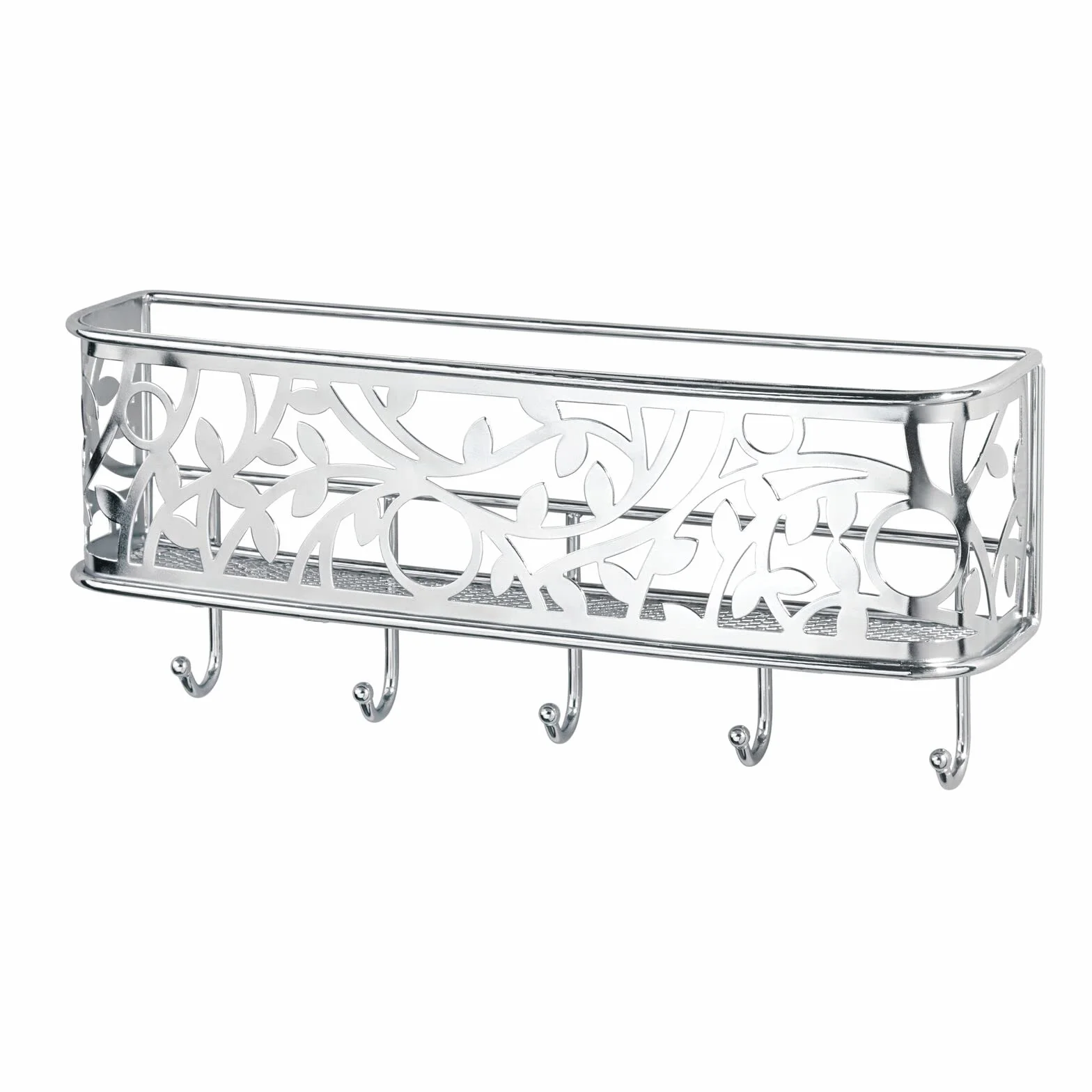mDesign Guardallaves con cesta metálica – Versátil llavero de pared en metal para el recibidor, la cocina o la oficina – Bonito colgador de llaves con bandeja para cartas, móviles, etc. – plateado