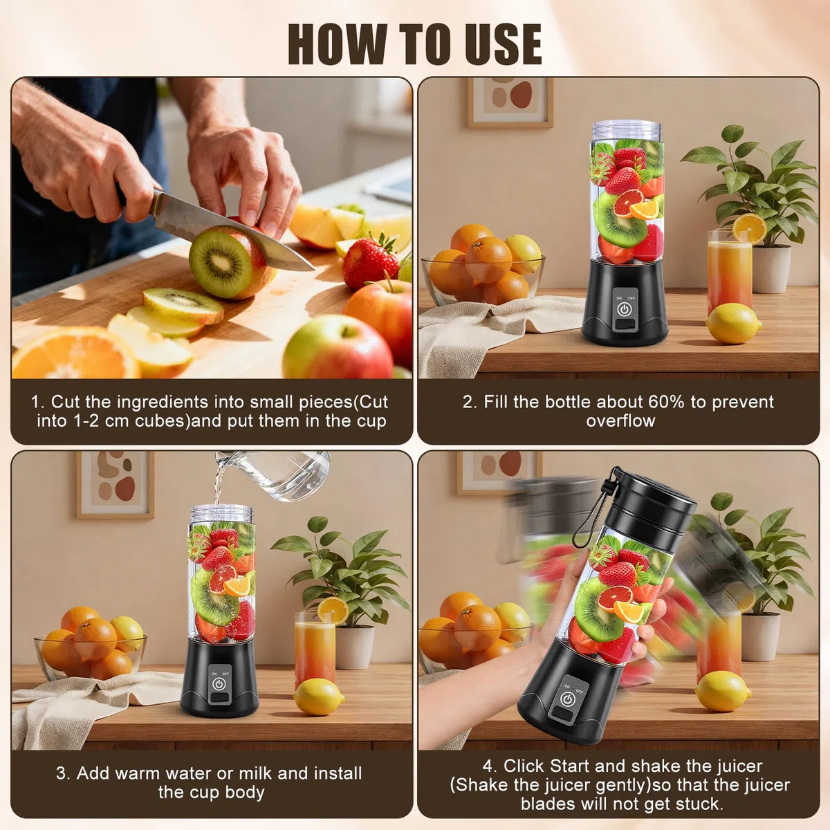 380 ML Batidora de Vaso Portatil, Mini Batidora, Exprimidor USB, 10 Cuchillas de Acero Inoxidable, para Smoothies y Batidos de Proteínas, para Deportes, Viajes, Senderismo (Negro)