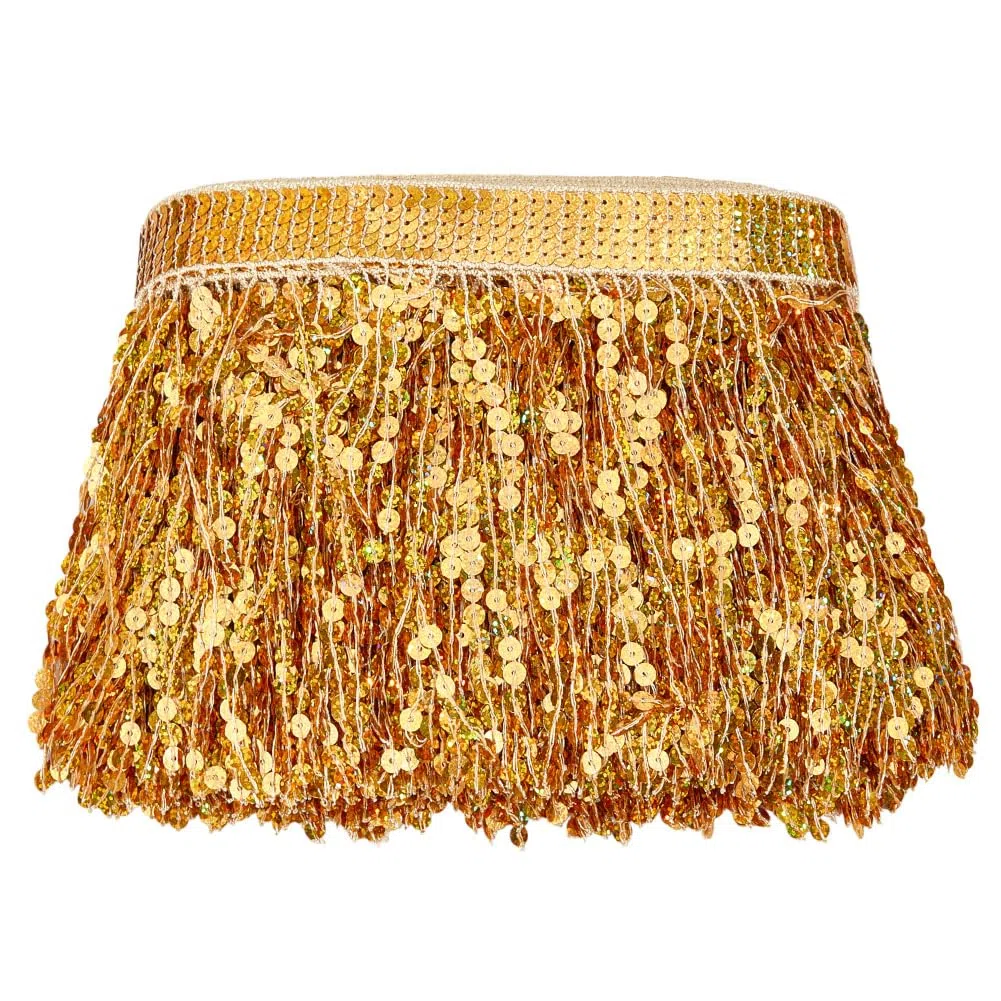 MAYJOYDIY Flecos con lentejuelas doradas de 10m, 17 cm de brillo, borla con lentejuelas para coser, decoración de lentejuelas para vestidos latinos, trajes de escenario, manualidades, decoración de