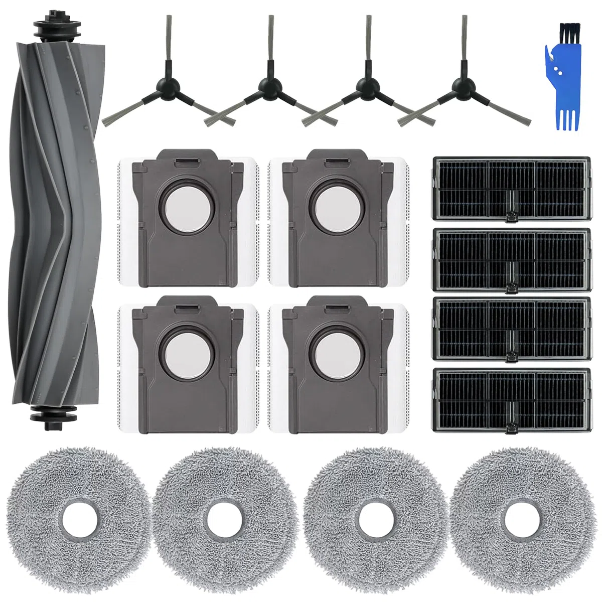 17 Piezas de Accesorios para Dreame L10s Ultra Gen 2, L10s Pro Ultra Heat, para Mova E30 Ultra Aspirador, 1 Cepillo Principal, 4 Toallas, 4 Filtros, 4 Bolsas de Polvo, 4 Cepillos Laterales