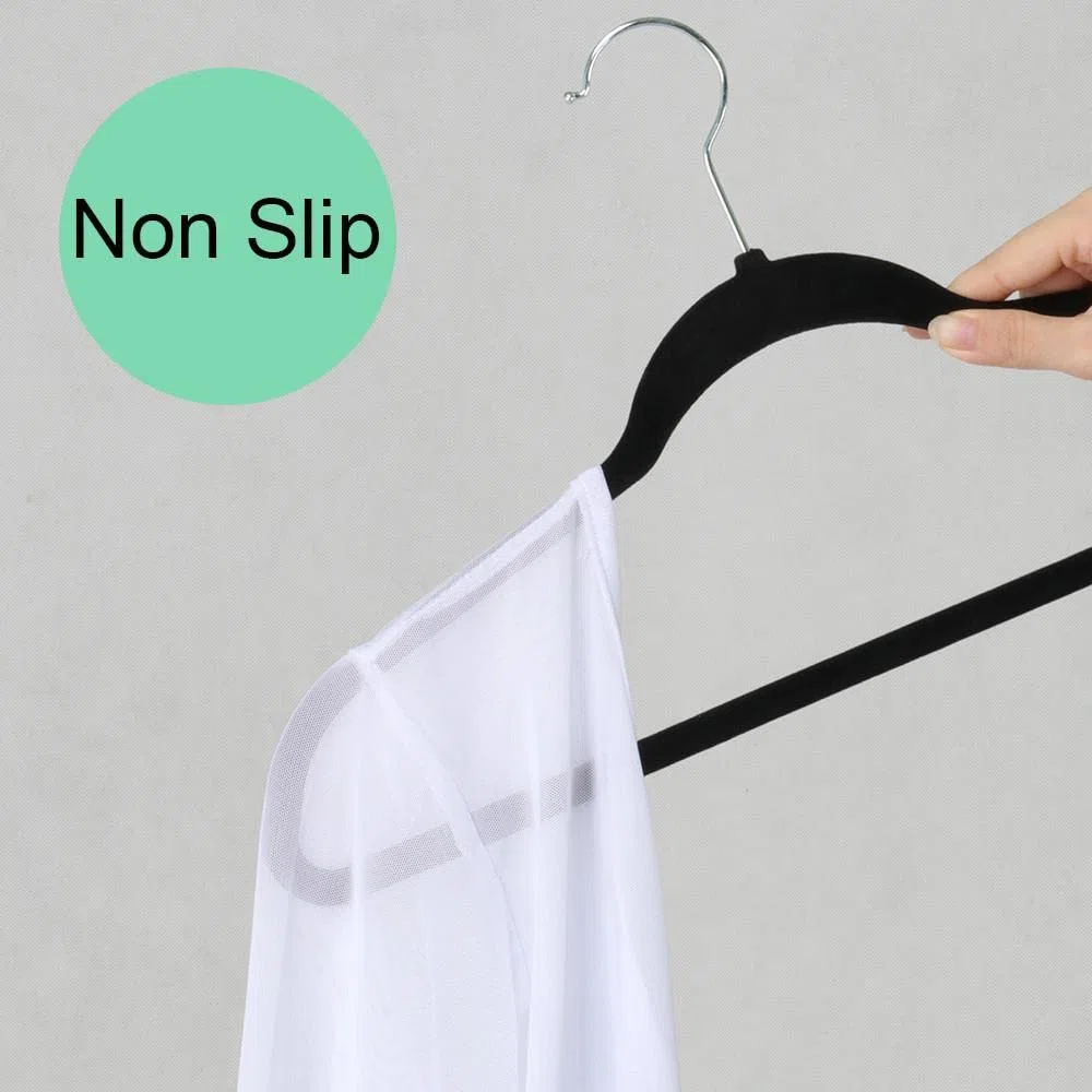 Yaheetech Juego de 50 Perchas Aterciopeladas Perchas Terciopelo Antideslizantes Non-Slip Suit Clothes Hangers para Vestido Pantalón Ropa Colgador Falda Trajes Negro