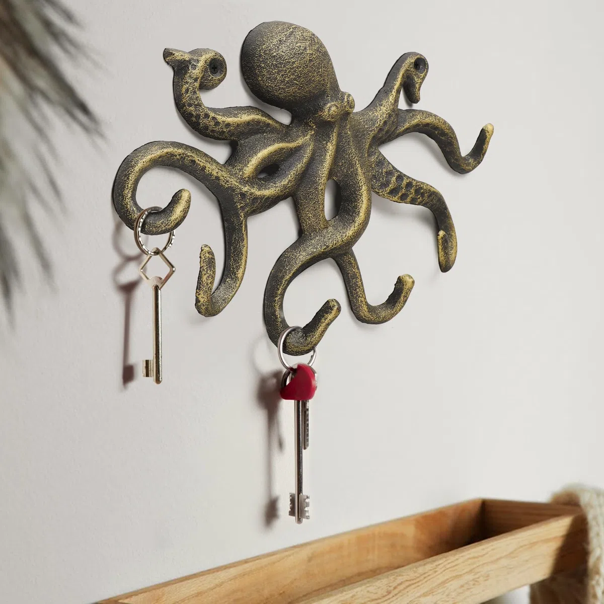 efuturetime Colgador Pared de Pulpo, Gancho de Pared de Hierro con Tornillos, Rústico Percheros de Pared para Colgar Ropa Llaves Sombreros Bolsos, Oro-Negro