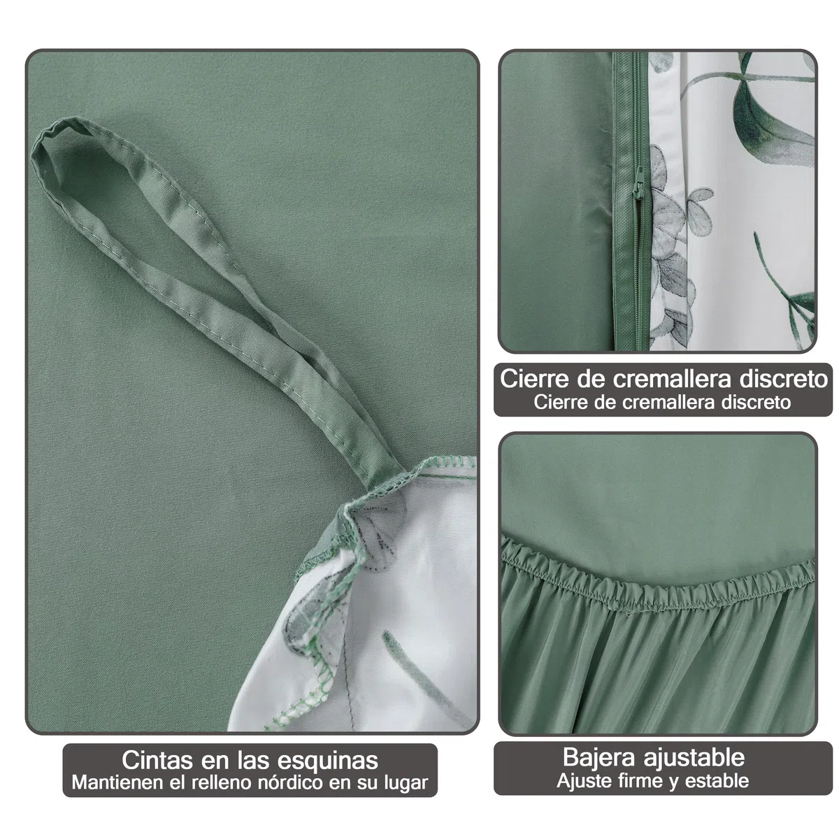 Etrexonline Juego de Funda Nórdica 3 Piezas para Cama 90 - Funda Edredón 150x220 cm, Sábana Bajera 90x200+30 cm, Funda de Almohada 50x90 cm - Microfibra Suave y Transpirable - Eucalipto
