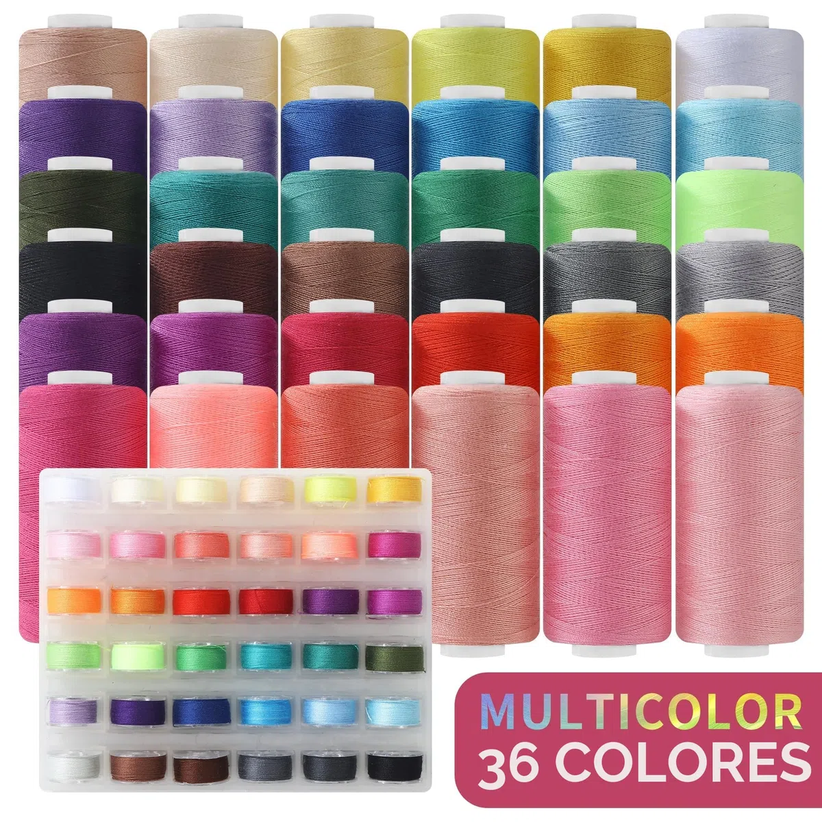Juego de Hilos De Coser 400 yardas de Hilos De Coser Para Maquina 36 colores de hilo de coser con 36 carretes de poliéster de alta resistencia Apto para todas las máquinas de coser y máquinas overlock