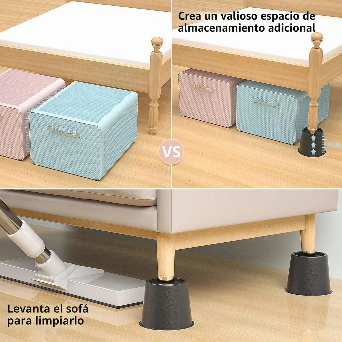 Uping Elevador de Muebles, Elevadores Ajustables para Camas, Mesas o Mobiliario, Agregue Altura de 8CM (4 pack, negro)