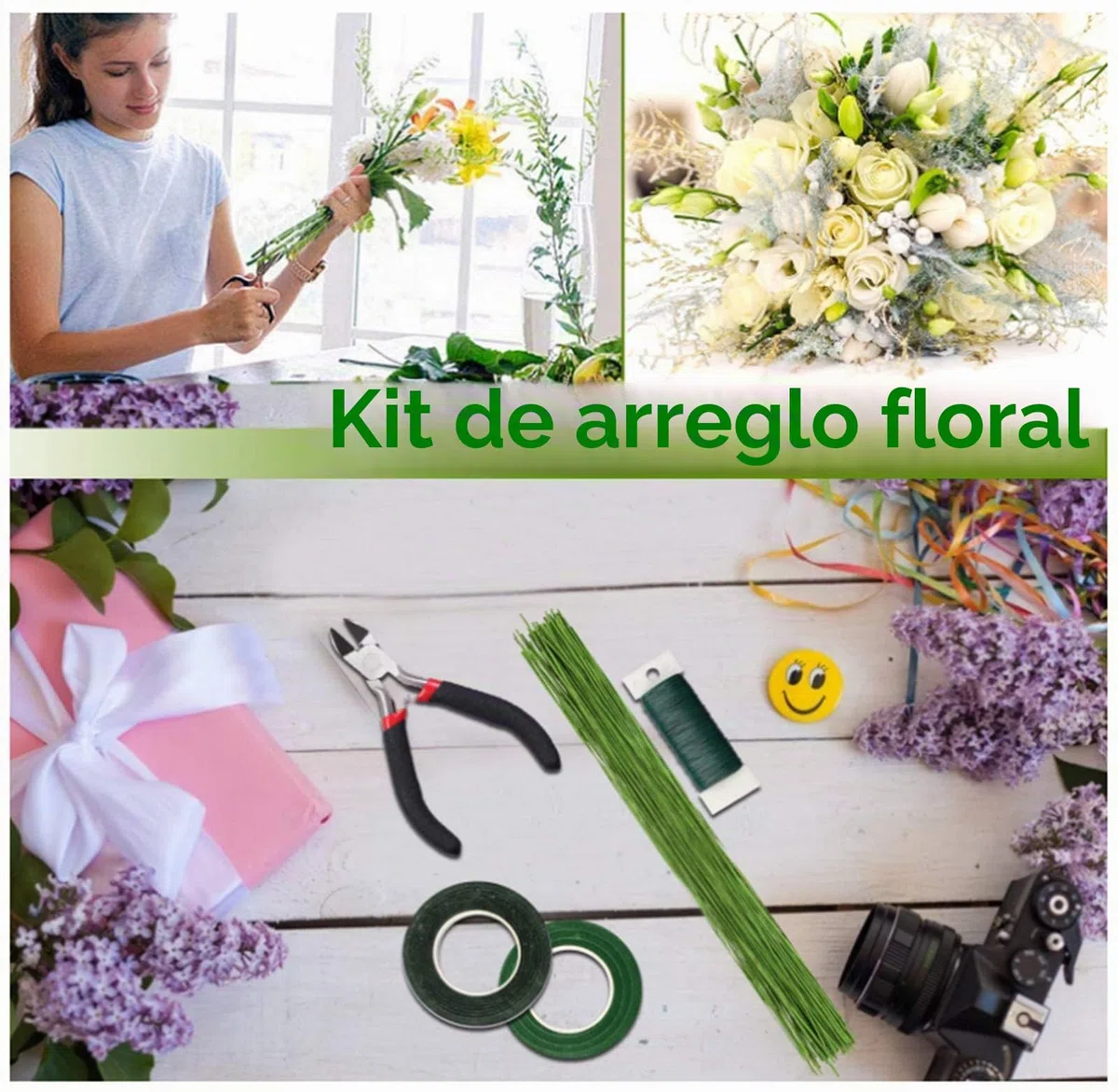 WYMAODAN Kit de arreglo floral, 6 herramientas de arreglo floral, incluyendo cintas y envolturas florales, alambres de tallo floral, para manualidades ramo de flores (6 unidades)