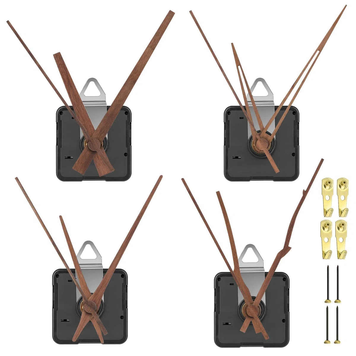 EEEKit Mecanismos de Reloj, 4 Piezas de Movimiento de Reloj de Cuarzo con 4 Juegos de Manecillas de Madera para Reparación de Relojes