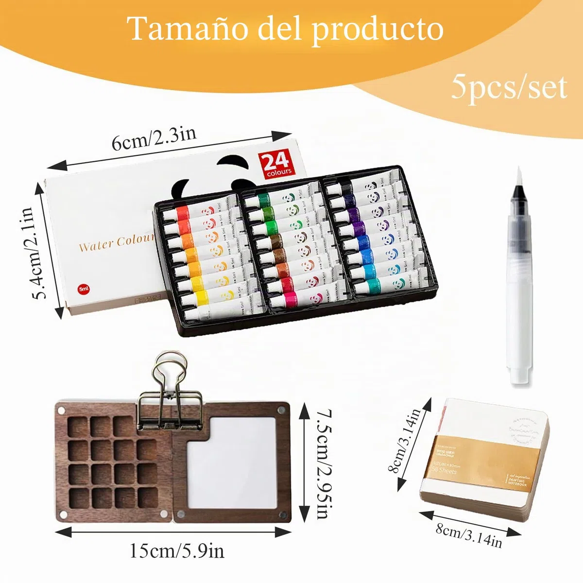 Set de Mini Acuarelas Portátil con 24 Colores Intensos 15 Rejillas Mini Almohadilla de Pintura para Viajes con Clip Metálico para Artistas Estudiantes Viajes