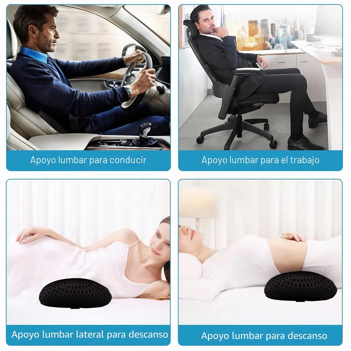 Cojin Lumbar, Cojin Lumbar Coche, Cojín Lumbar ergonómico de Espuma viscoelástica, Almohada Lumbar Ergonómico para Casa Dormir, para Coche,Silla Oficina,Sofa (Negro)