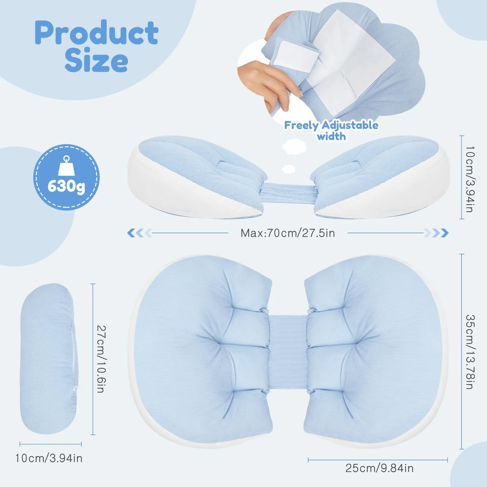 Almohada Embarazada, Ajustable Pregnancy Pillow, Suave Y Cómodo Almohada para Embarazadas para Apoyo De Espalda, Caderas, Doble Cuña Extraíble con Funda, La Mejor Momo Embarazada (Azul)