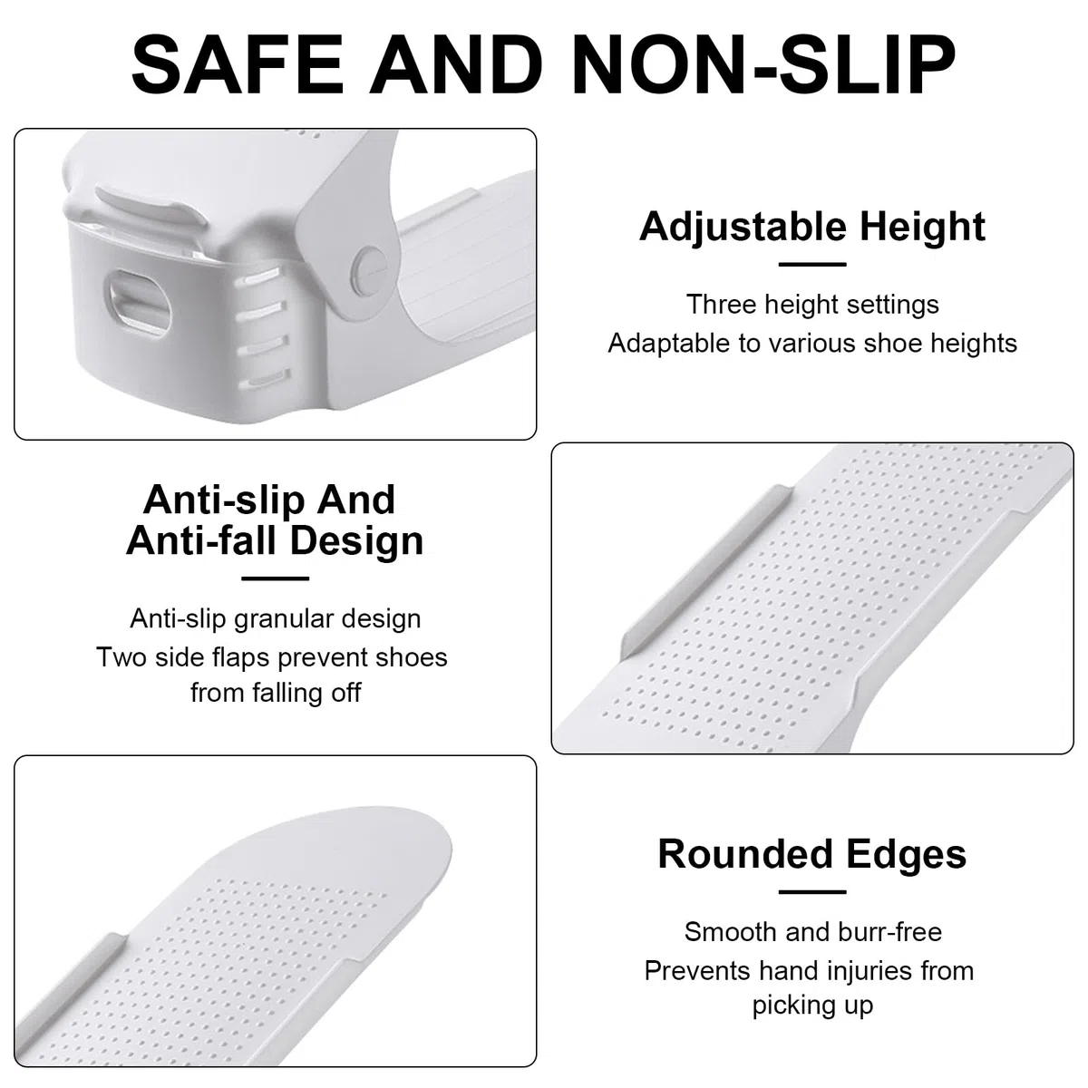 Juego de 10 zapateros ajustables, zapatero antideslizante, apilable para zapatos, 3 estantes ajustables en altura de doble nivel, organizador de zapatos que ahorra espacio (blanco-1)